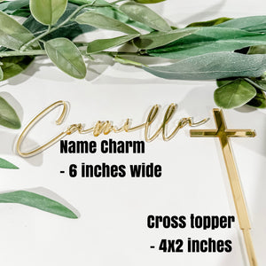 Name Charm & Cross Cake Topper