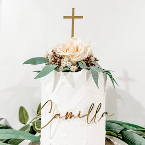 Name Charm & Cross Cake Topper