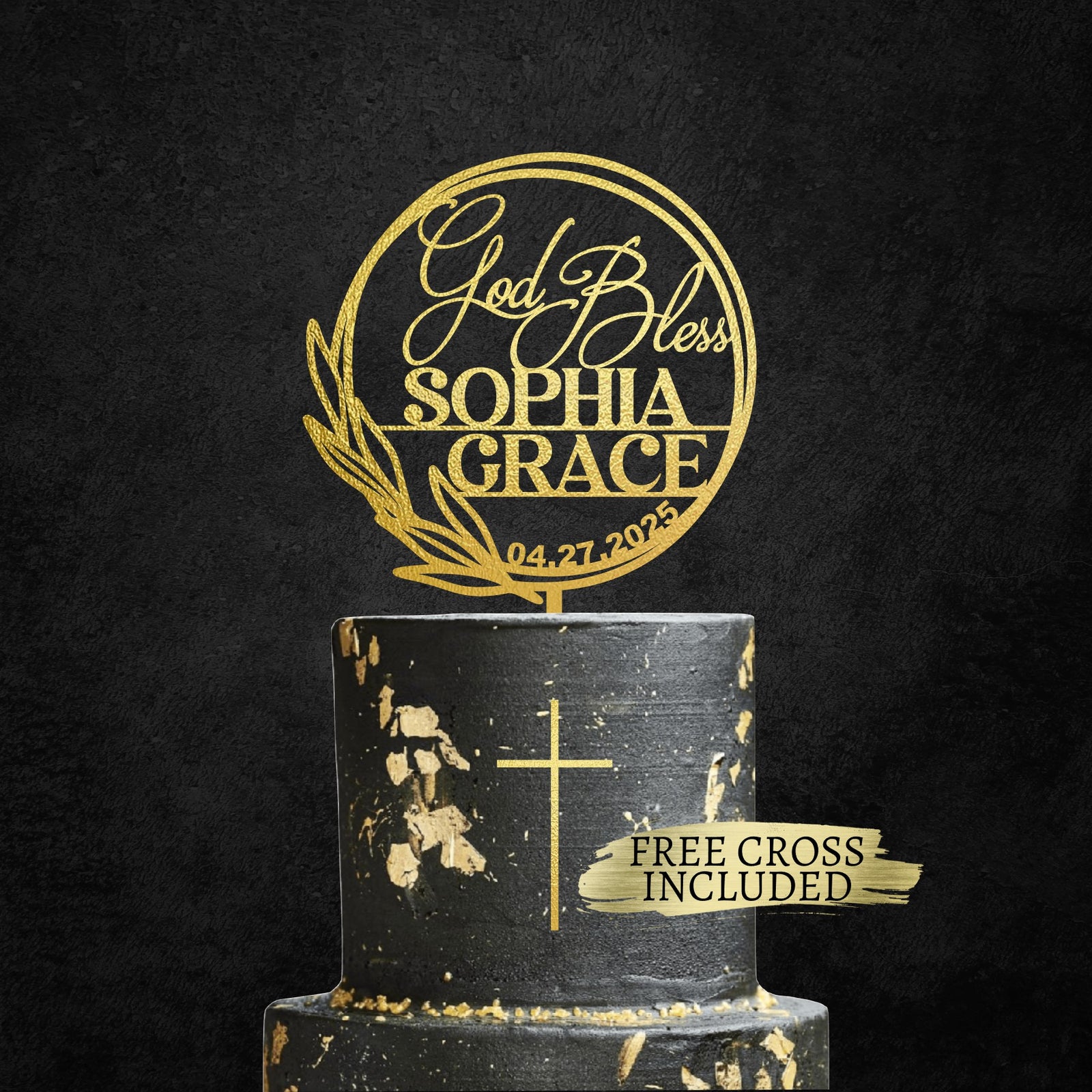 God Bless Cake Topper with Name and Date