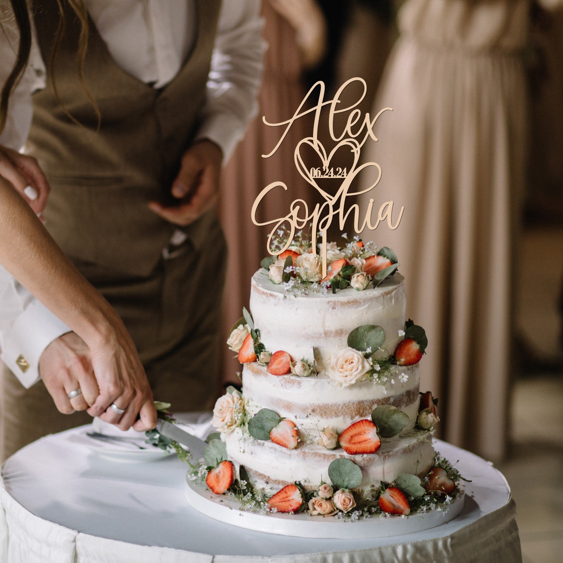 Heart and Date Cake Topper