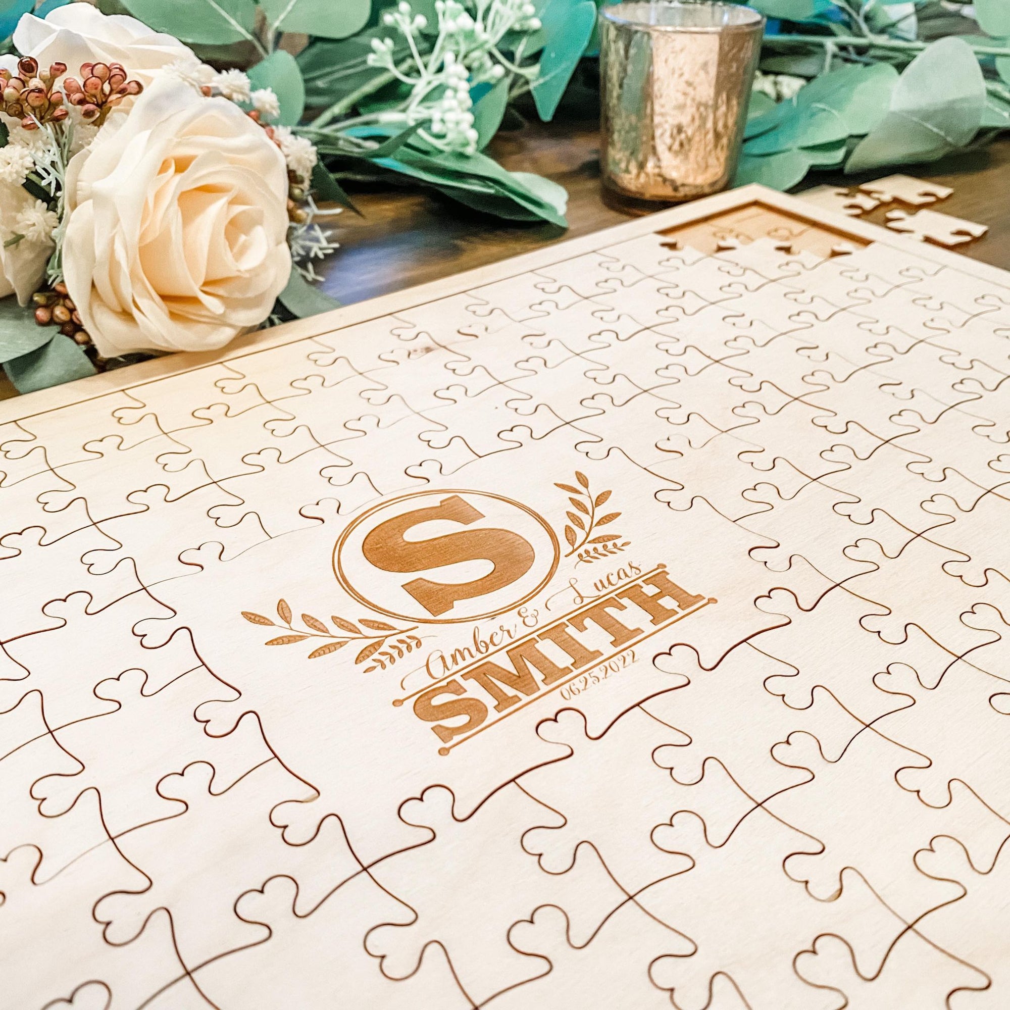 Wood Puzzle Guestbook - Monogram