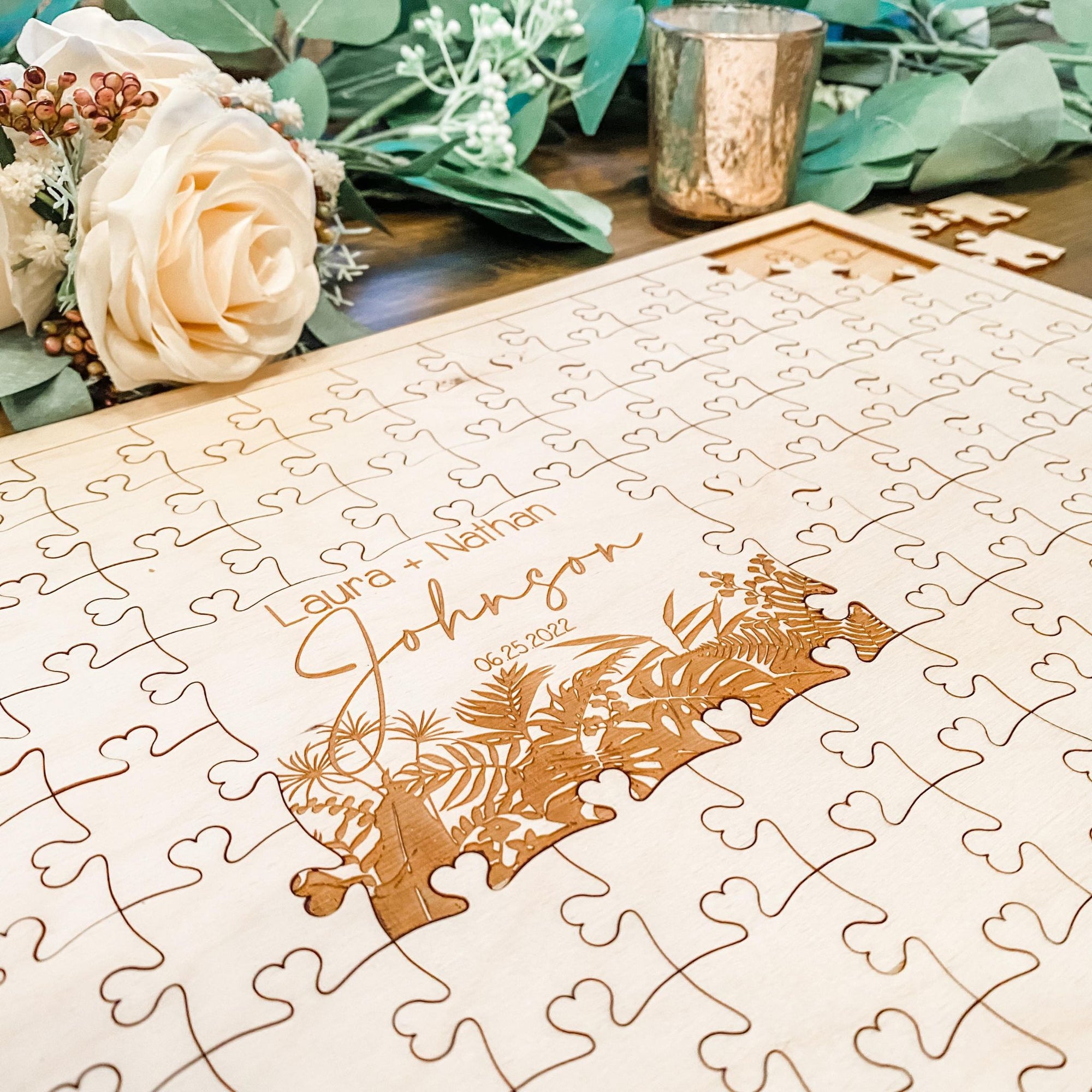 Wood Puzzle Guestbook - Boho Plants