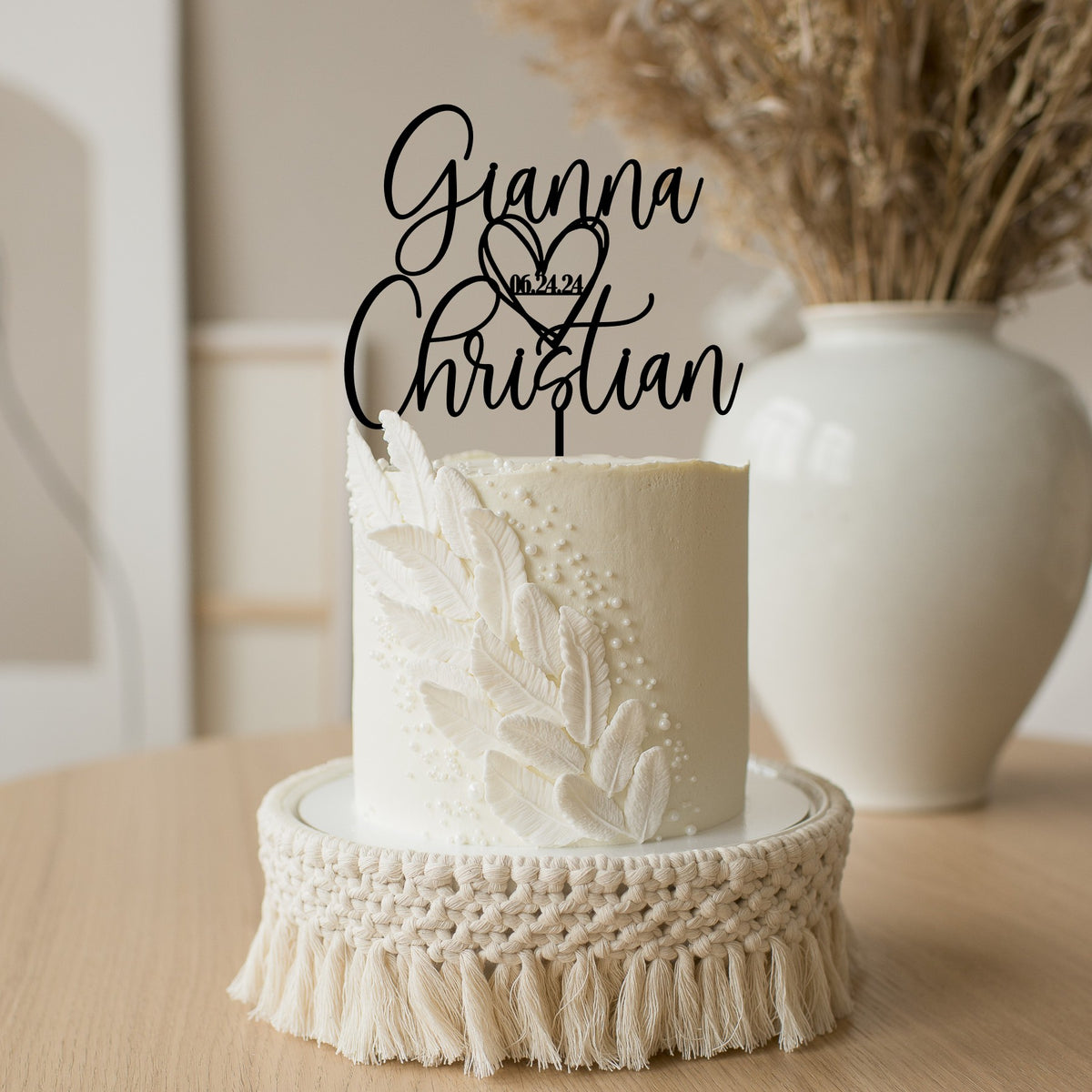 Heart and Date Cake Topper