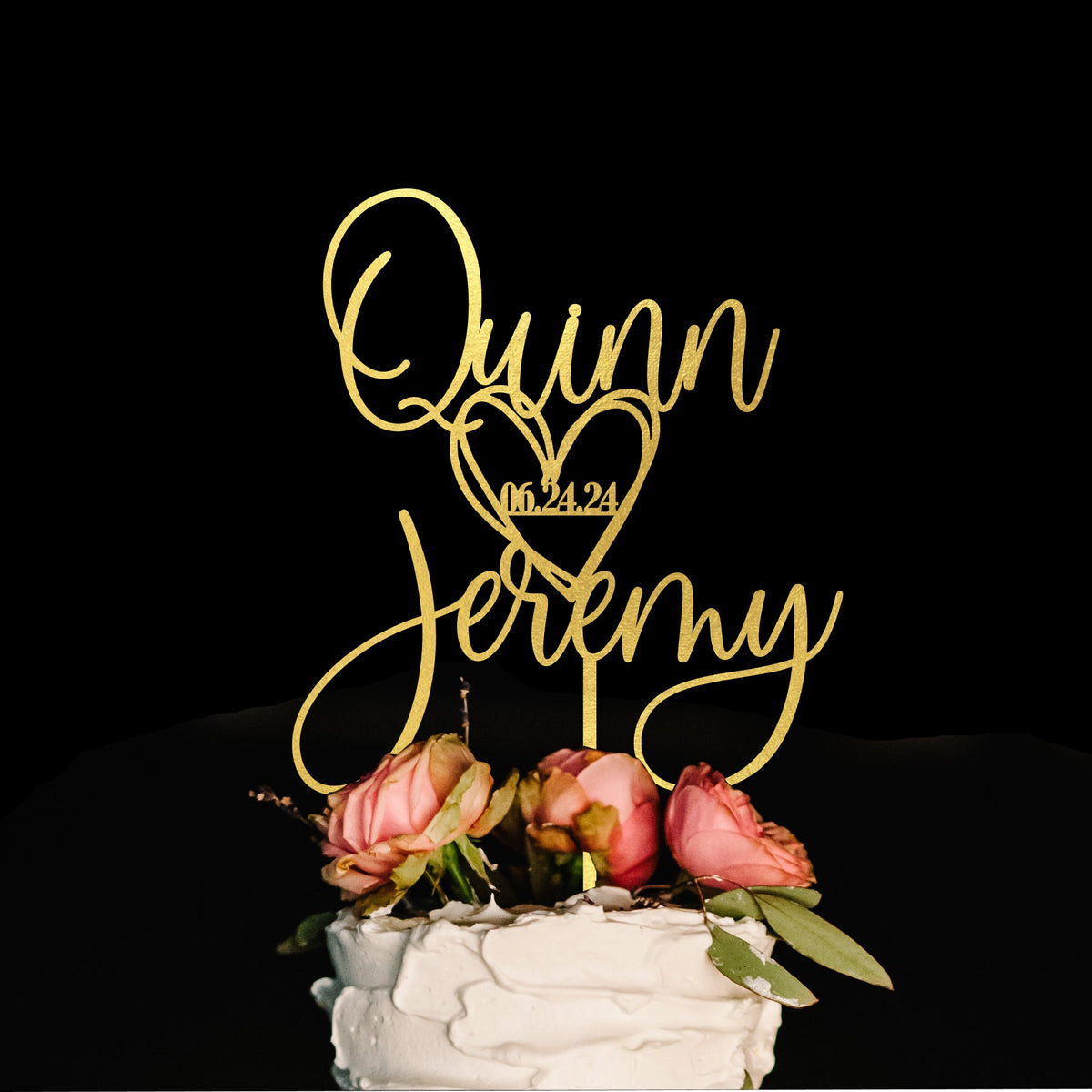 Heart and Date Cake Topper