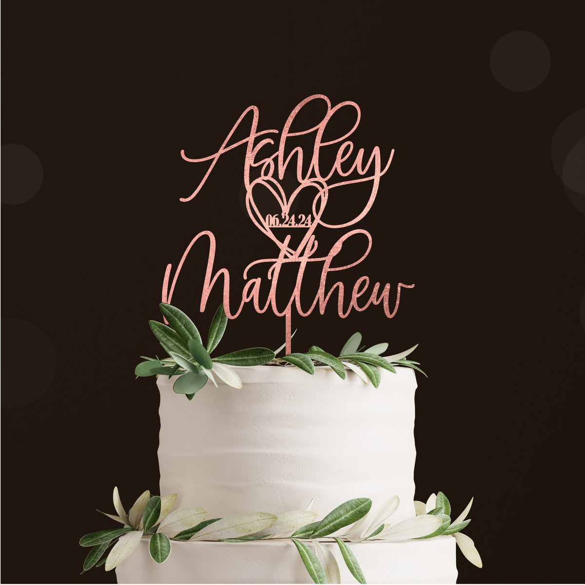 Heart and Date Cake Topper