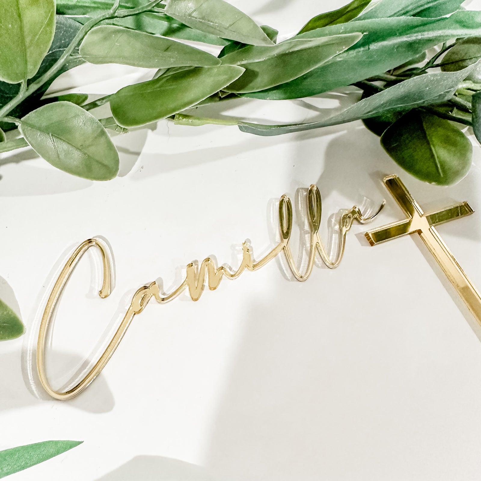 Name Charm & Cross Cake Topper
