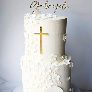 Name Charm & Cross Cake Topper