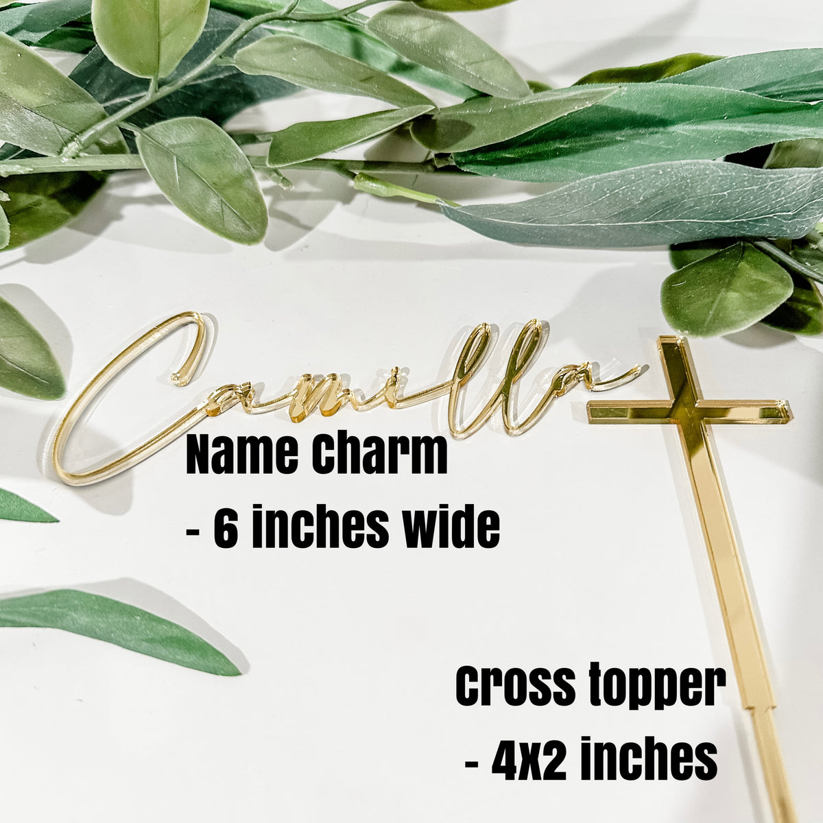 Name Charm & Cross Cake Topper