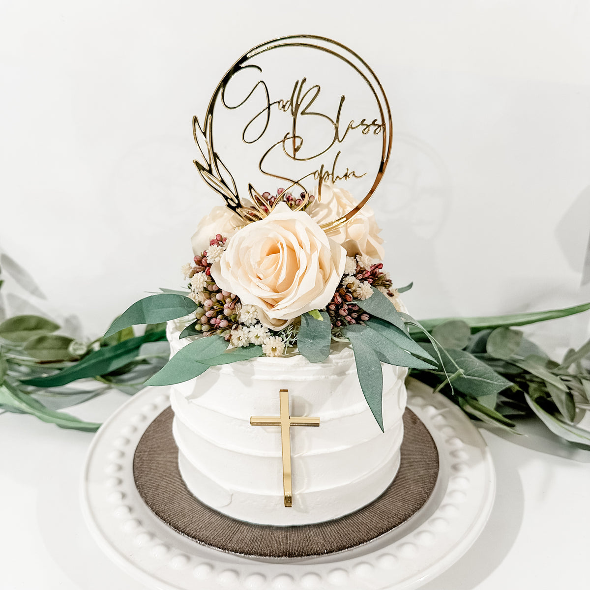God Bless Cake Topper With Free Cross