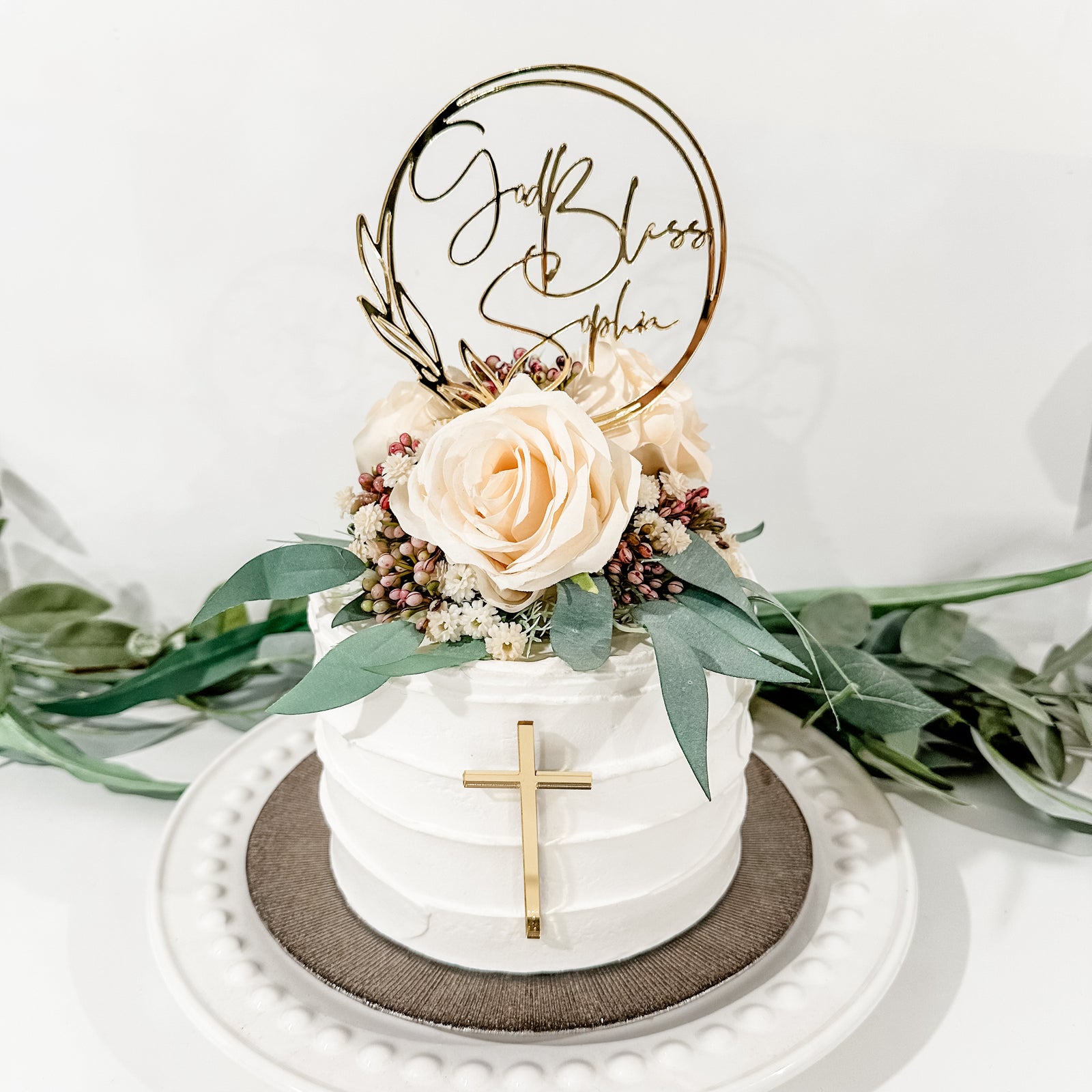God Bless Cake Topper With Free Cross