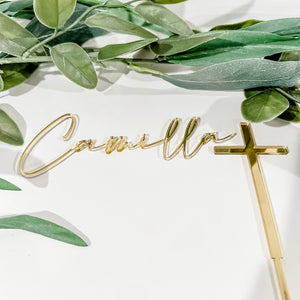 Name Charm & Cross Cake Topper